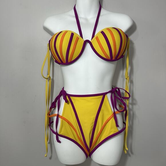 Andrea Iyamah Bikini Womens Yellow High Rise Sz XL Swimsuit Cut Out Resort Vacay - Picture 12 of 13